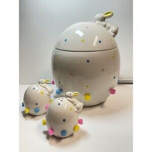 Home Essentials Easter Egg Bunny Cookie Jar & Matching Salt & Pepper Shakers New
